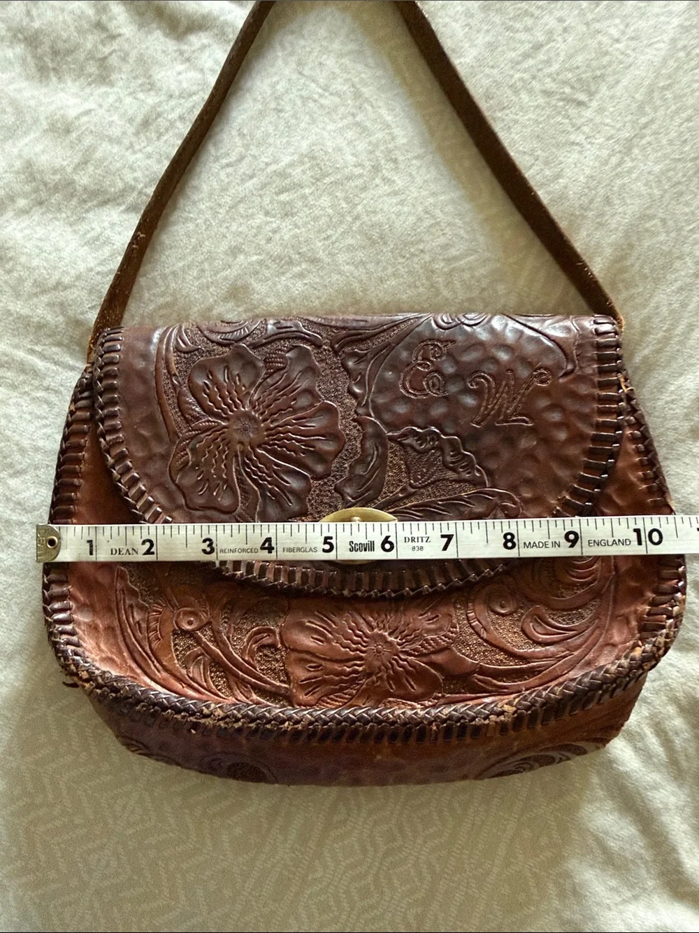 Vintage 70s Tooled Leather Floral Crossbody Purse 🤎 Western Boho